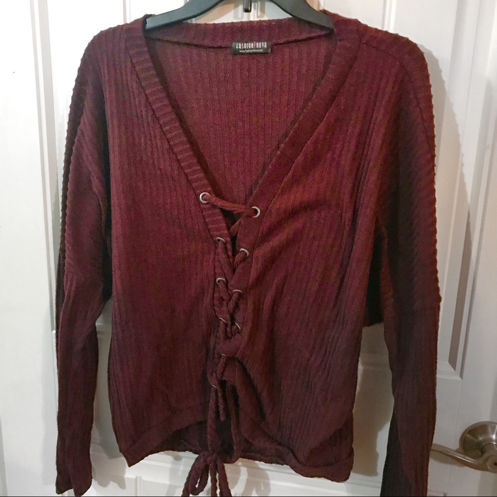 Fashion Nova lace up maroon sweater